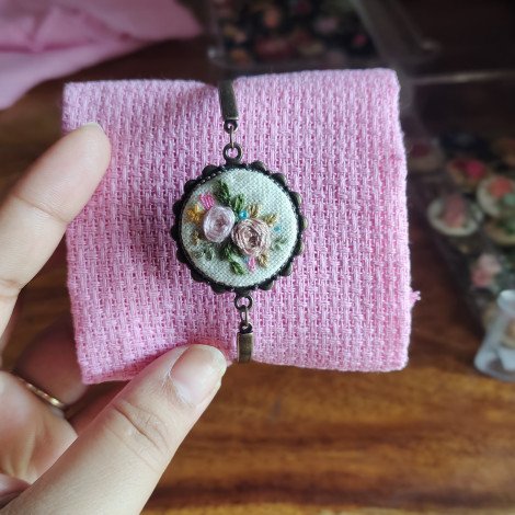 Hand-Embroidered Rose Garden Bracelet
