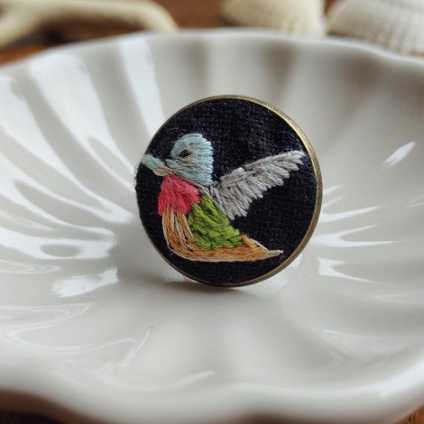 Colourful Bird / Hand Embroidered Ring